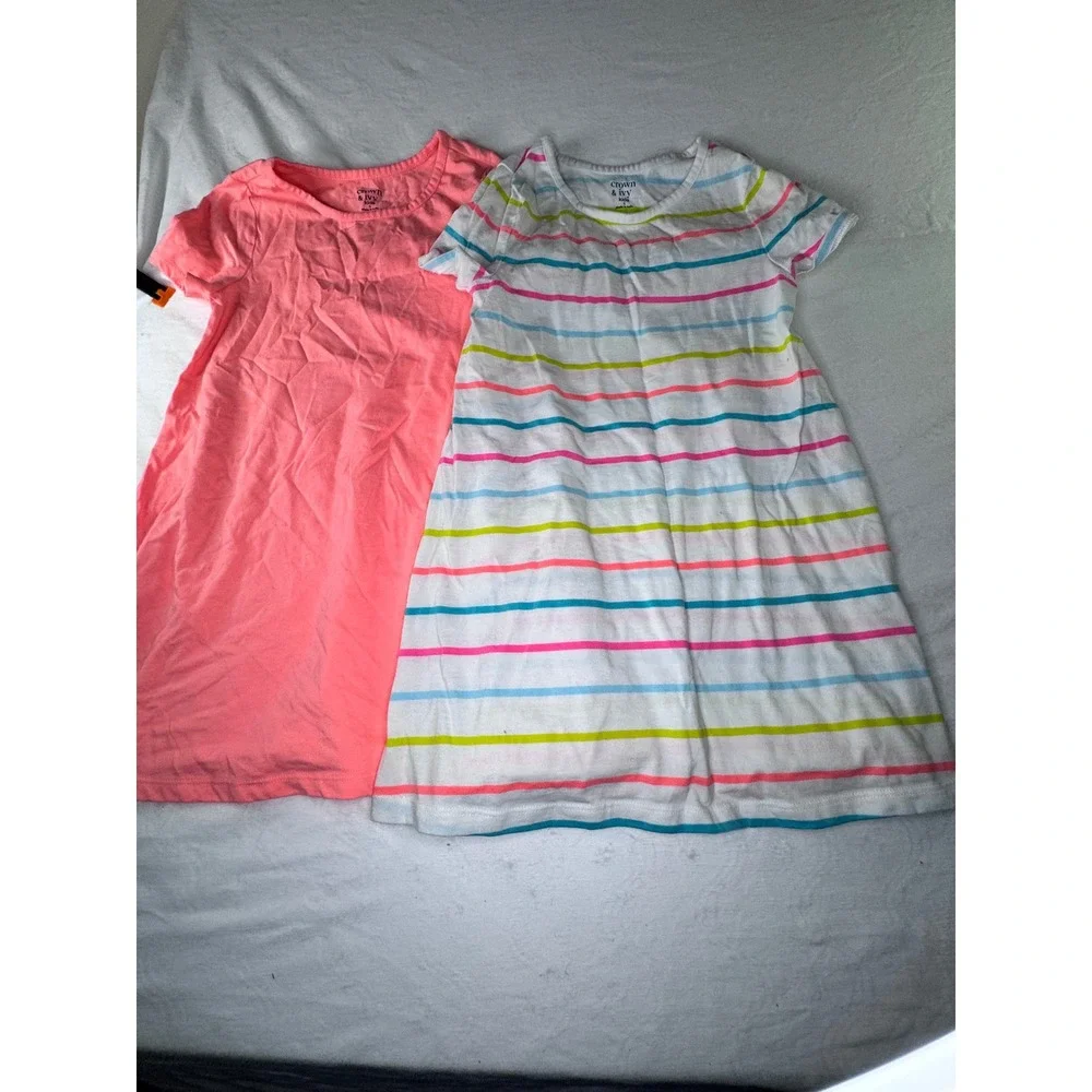 Crown‎ & Ivy T-Shirt Dress Girls Small Pink White Striped Excellent 2-Pack